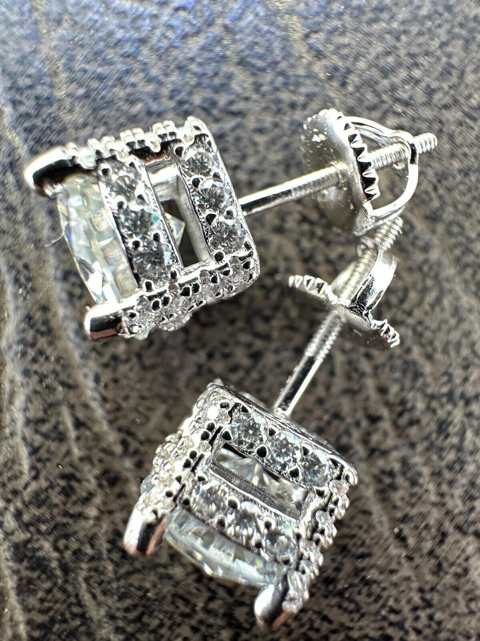 HarlemBling Moissanite 3D Iced Prong Solitaire Screwback Large Stud Earrings 925 Silver 8mm
