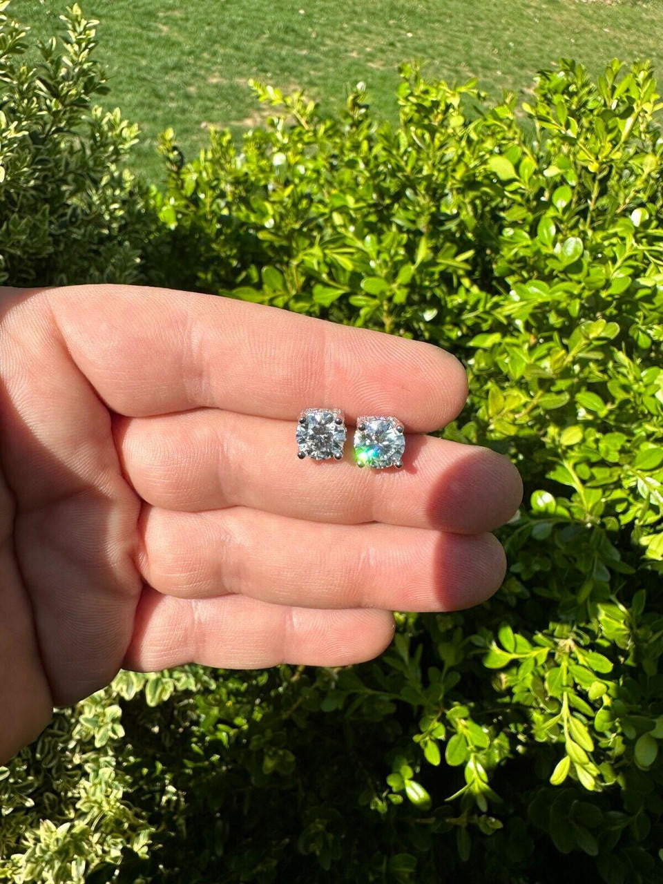 HarlemBling Moissanite 3D Iced Prong Solitaire Screwback Large Stud Earrings 925 Silver 8mm