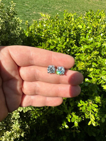 HarlemBling Moissanite 3D Iced Prong Solitaire Screwback Large Stud Earrings 925 Silver 8mm