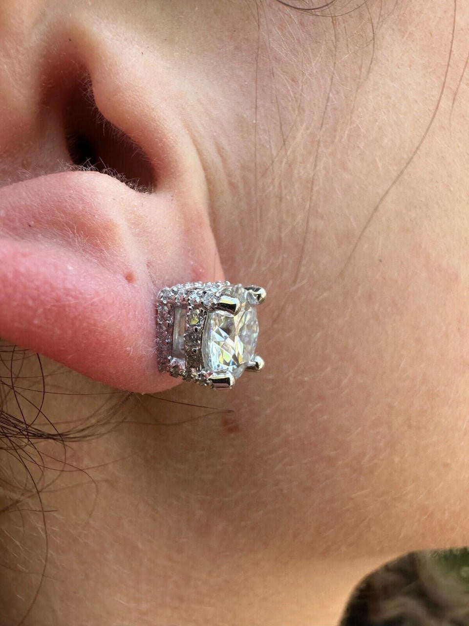 HarlemBling Moissanite 3D Iced Prong Solitaire Screwback Large Stud Earrings 925 Silver 8mm