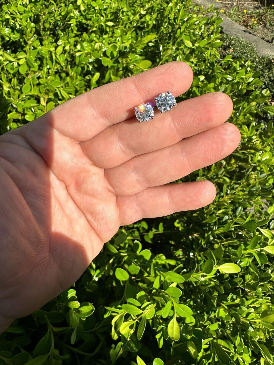 HarlemBling Moissanite 3D Iced Prong Solitaire Screwback Large Stud Earrings 925 Silver 8mm