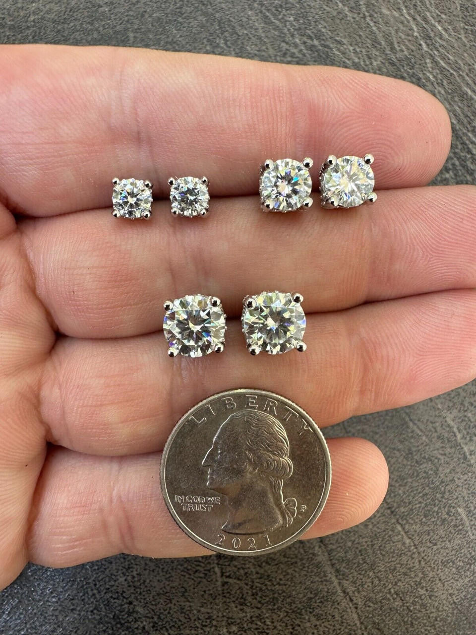 HarlemBling Moissanite 3D Iced Prong Solitaire Screwback Studs Earrings Real 925 Silver