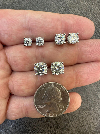 HarlemBling Moissanite 3D Iced Prong Solitaire Screwback Studs Earrings Real 925 Silver
