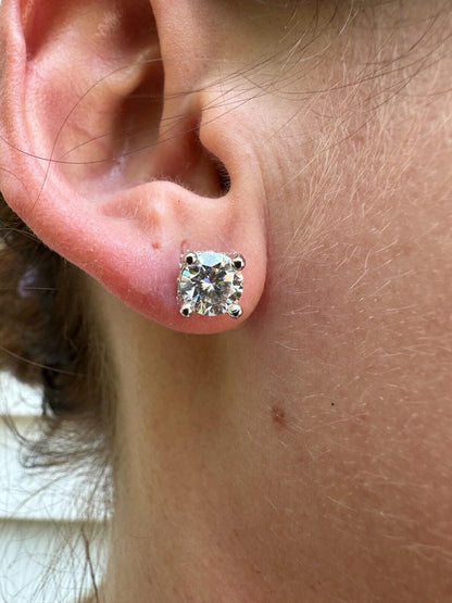 HarlemBling Moissanite 3D Iced Prong Solitaire Screwback Studs Earrings Real 925 Silver