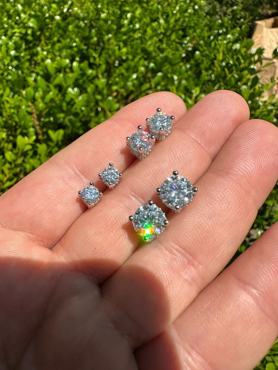 HarlemBling Moissanite 3D Iced Prong Solitaire Screwback Studs Earrings Real 925 Silver