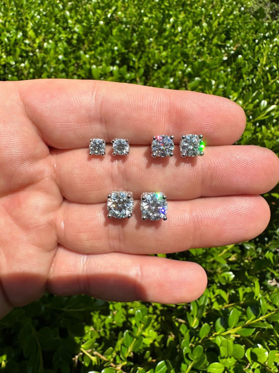 HarlemBling Moissanite 3D Iced Prong Solitaire Screwback Studs Earrings Real 925 Silver