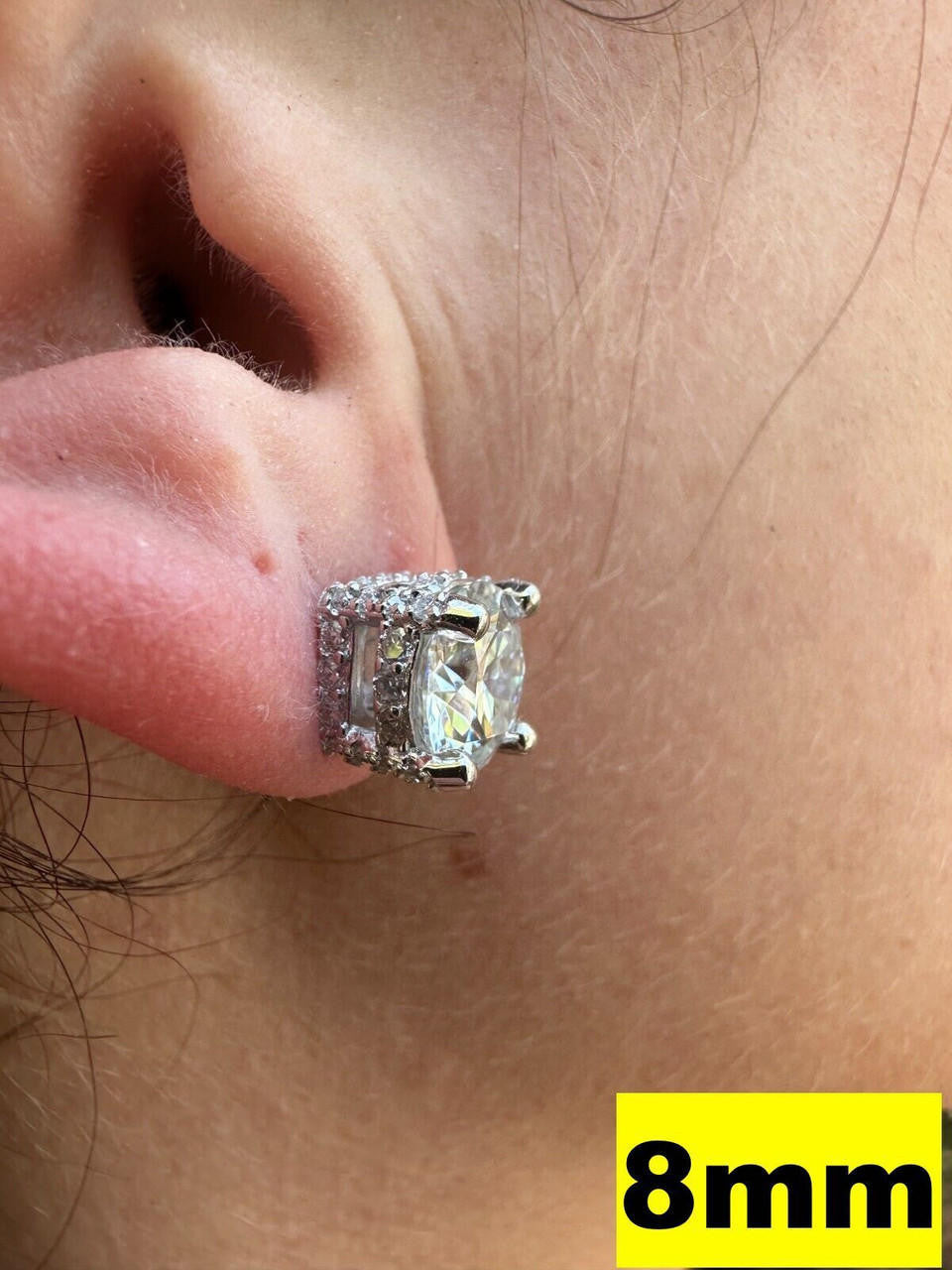 HarlemBling Moissanite 3D Iced Prong Solitaire Screwback Studs Earrings Real 925 Silver