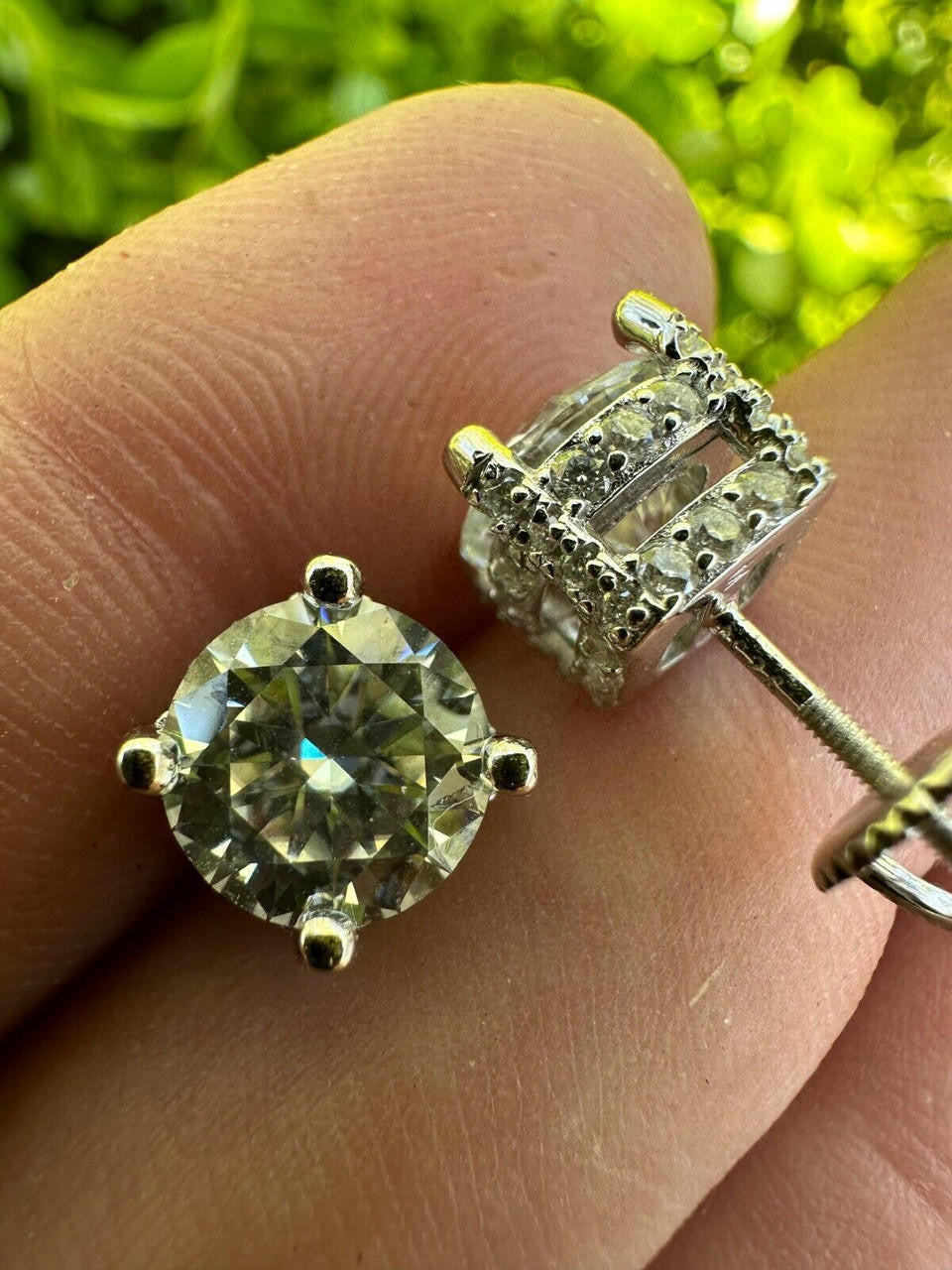 HarlemBling Moissanite 3D Iced Prong Solitaire Screwback Studs Earrings Real 925 Silver