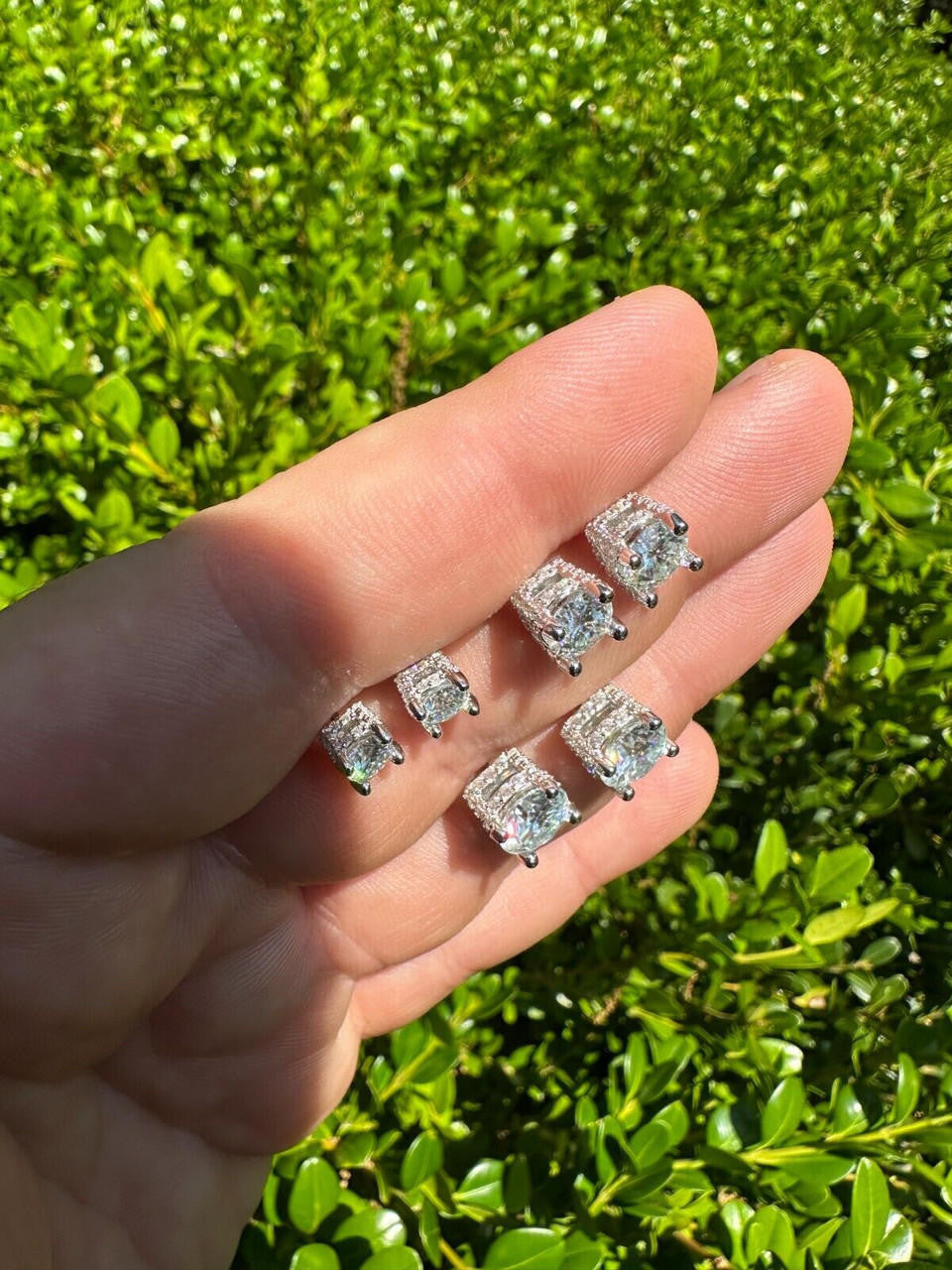 HarlemBling Moissanite 3D Iced Prong Solitaire Screwback Studs Earrings Real 925 Silver