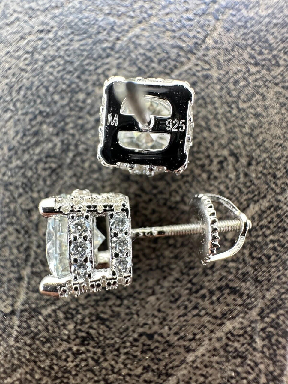 HarlemBling Moissanite 3D Iced Prong Solitaire Screwback Studs Earrings Real 925 Silver