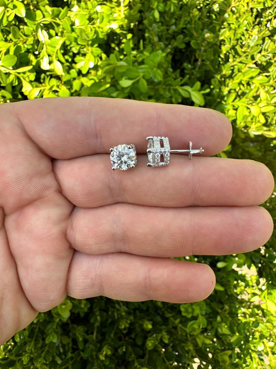 HarlemBling Moissanite 3D Iced Prong Solitaire Screwback Studs Earrings Real 925 Silver