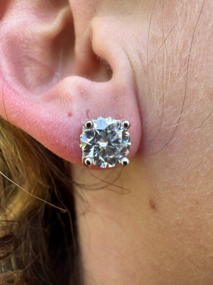 HarlemBling Moissanite 3D Iced Prong Solitaire Screwback Studs Earrings Real 925 Silver