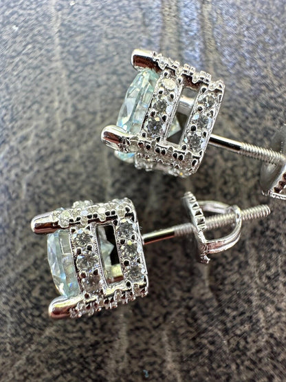 HarlemBling Moissanite 3D Iced Prong Solitaire Screwback Studs Earrings Real 925 Silver