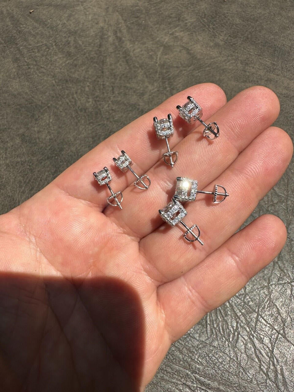 HarlemBling Moissanite 3D Iced Prong Solitaire Screwback Studs Earrings Real 925 Silver