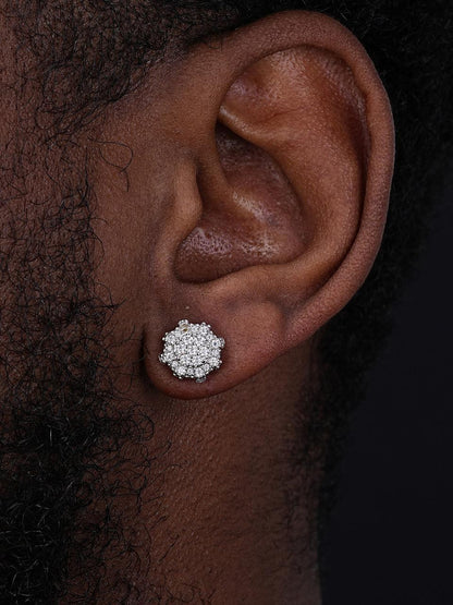 HarlemBling MOISSANITE 3D Round Cluster Iced Out Earrings - 14k Gold Vermeil 925 Silver - 11mm