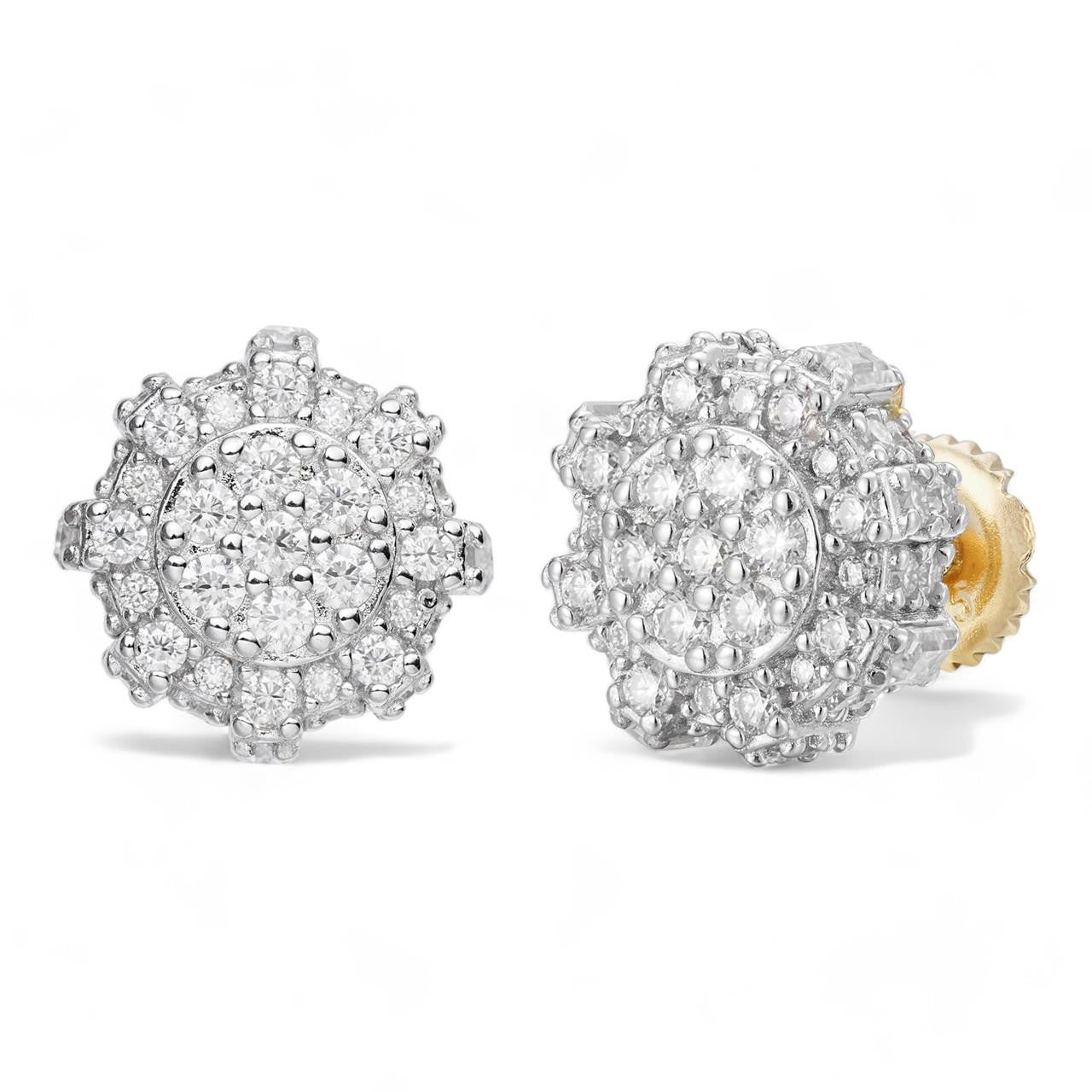HarlemBling MOISSANITE 3D Round Cluster Iced Out Earrings - 14k Gold Vermeil 925 Silver - 11mm