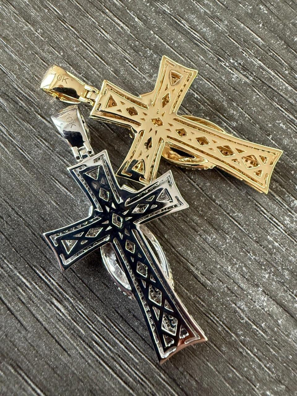 HarlemBling MOISSANITE 90s Classic Bust Down Cross - 10k Yellow Or White Gold - Medium 2"