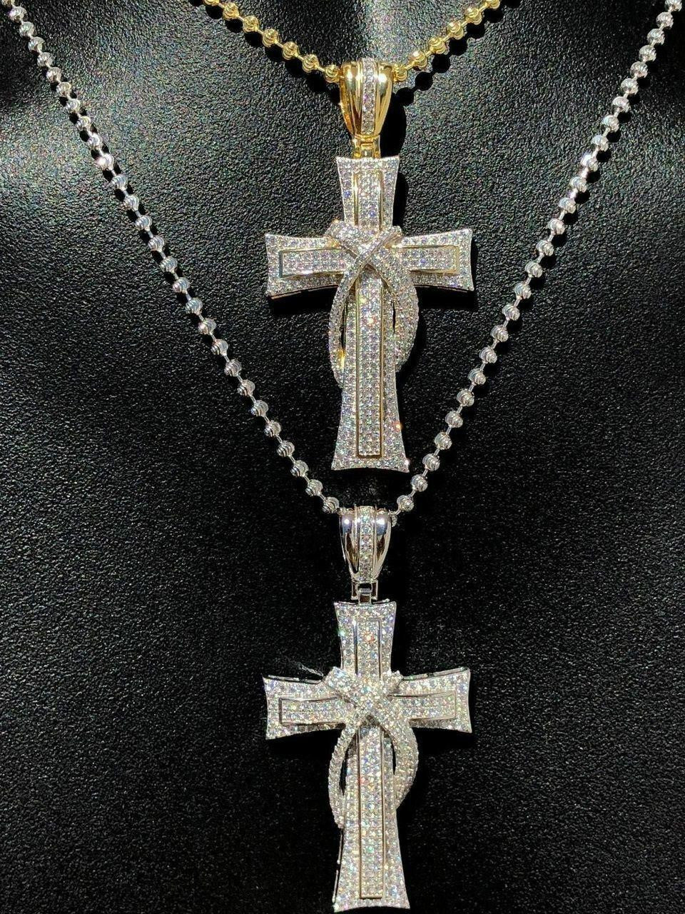 HarlemBling MOISSANITE 90s Classic Bust Down Cross - 10k Yellow Or White Gold - Medium 2"