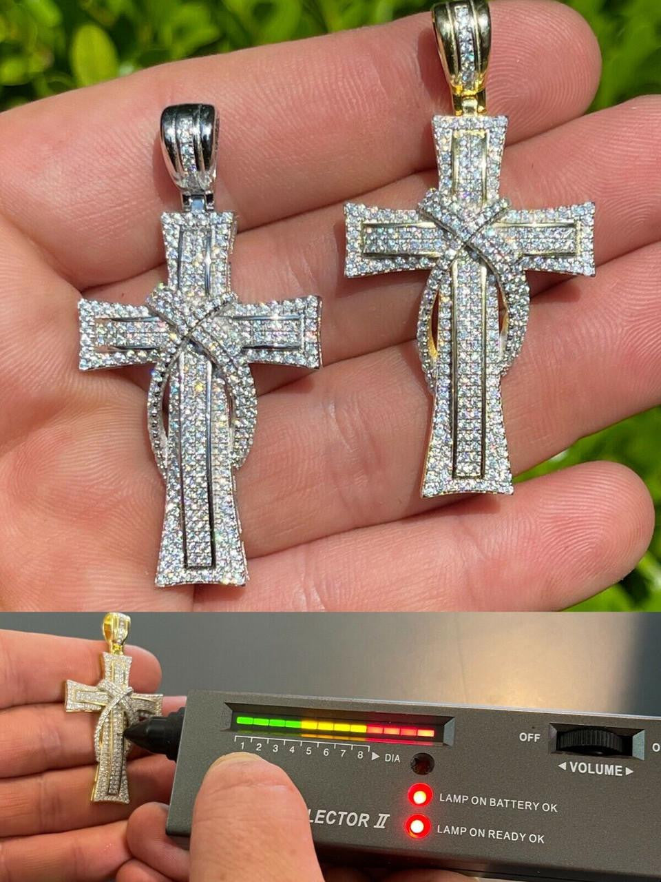 HarlemBling MOISSANITE 90s Classic Bust Down Cross - 10k Yellow Or White Gold - Medium 2"