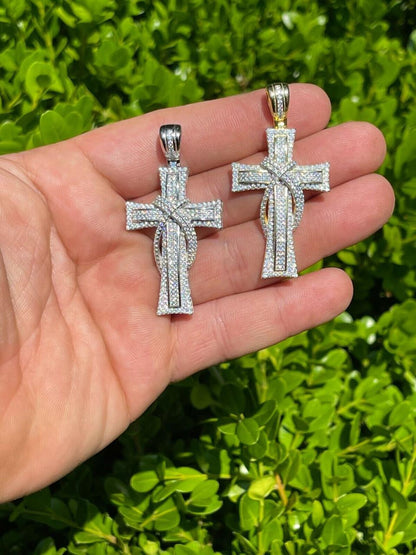 HarlemBling MOISSANITE 90s Classic Bust Down Cross - 10k Yellow Or White Gold - Medium 2"