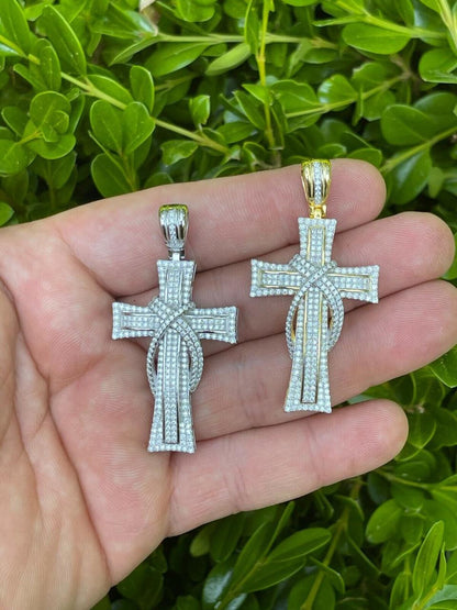 HarlemBling MOISSANITE 90s Classic Bust Down Cross - 10k Yellow Or White Gold - Medium 2"