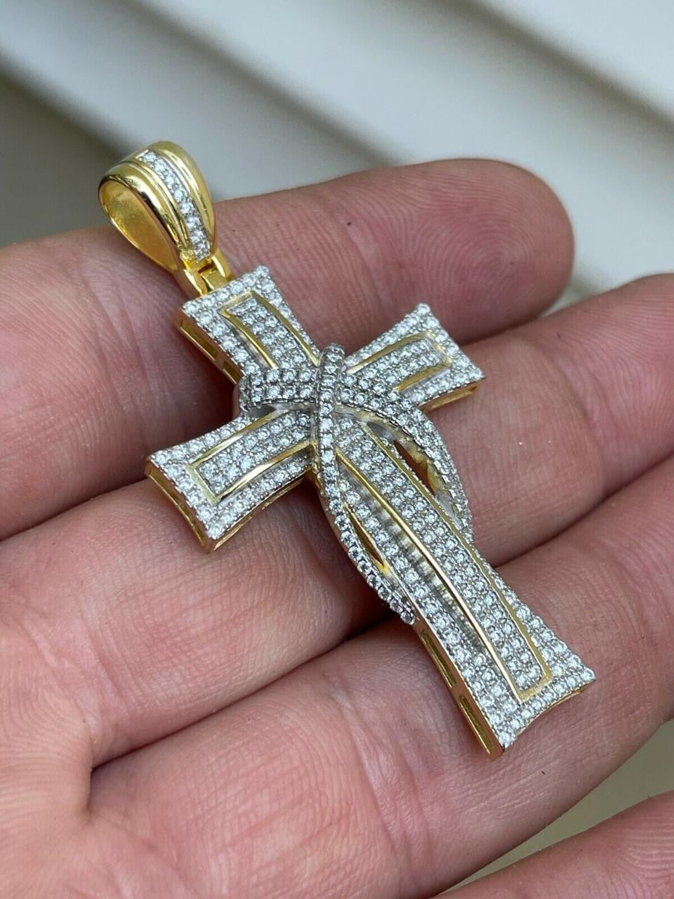HarlemBling MOISSANITE 90s Classic Bust Down Cross - 10k Yellow Or White Gold - Medium 2"