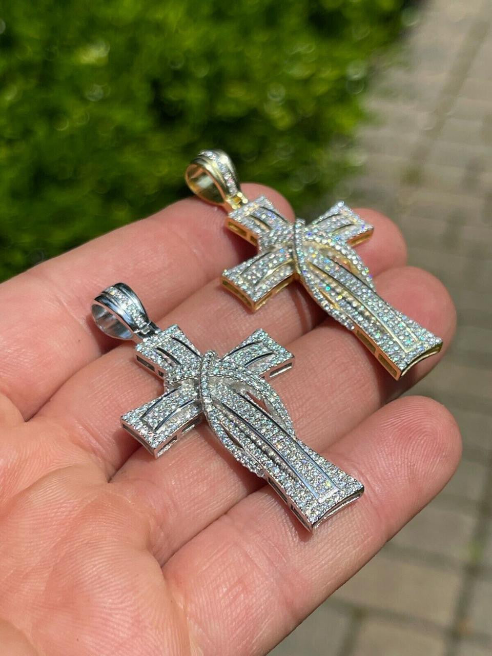 HarlemBling MOISSANITE 90s Classic Bust Down Cross - 10k Yellow Or White Gold - Medium 2"