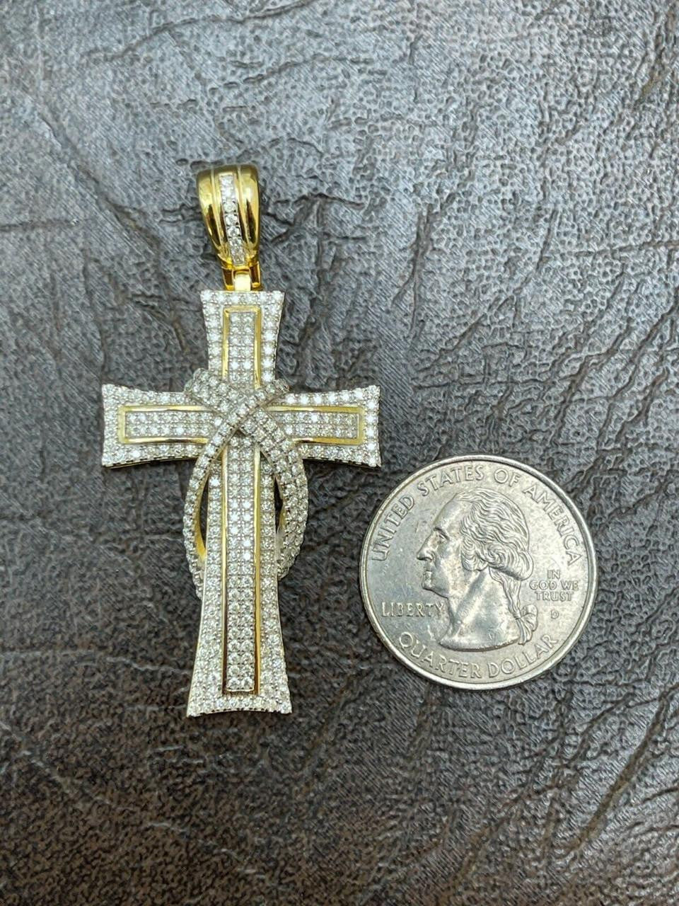 HarlemBling MOISSANITE 90s Classic Bust Down Cross - 10k Yellow Or White Gold - Medium 2"