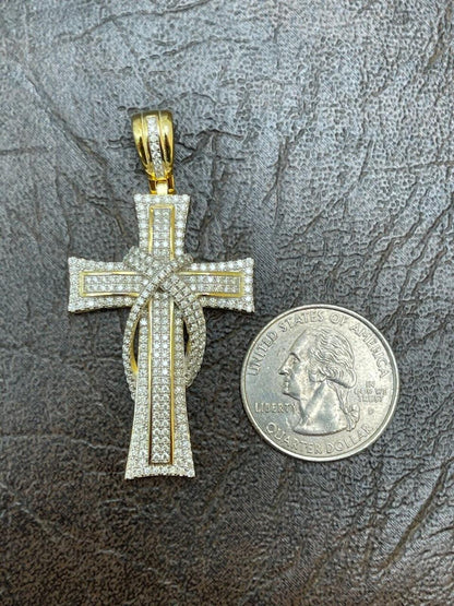 HarlemBling MOISSANITE 90s Classic Bust Down Cross - 10k Yellow Or White Gold - Medium 2"