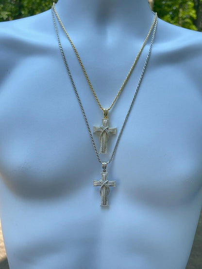 HarlemBling MOISSANITE 90s Classic Bust Down Cross - 10k Yellow Or White Gold - Medium 2"