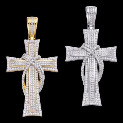 HarlemBling MOISSANITE 90s Classic Bust Down Cross - 10k Yellow Or White Gold - Medium 2"