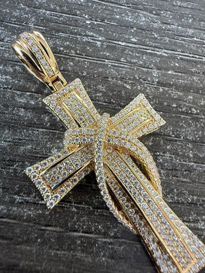 HarlemBling MOISSANITE 90s Classic Bust Down Cross - 10k Yellow Or White Gold - Medium 2"