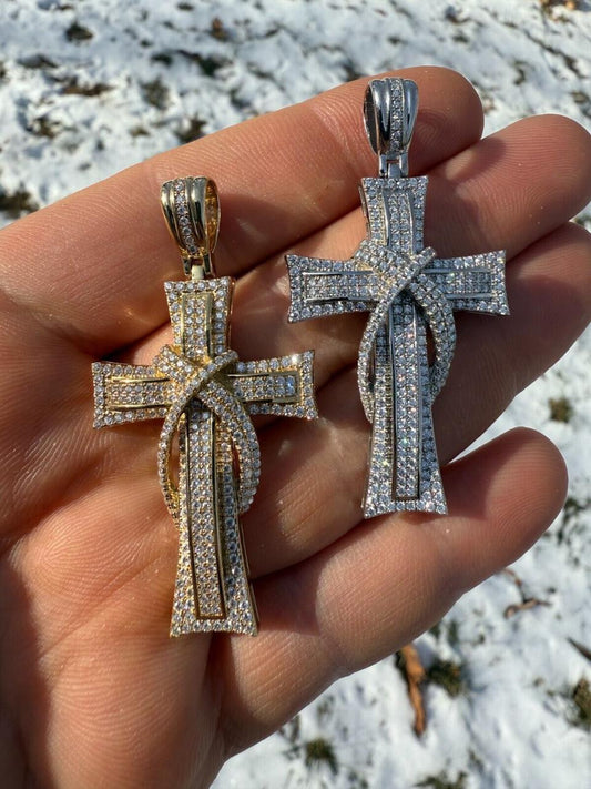 HarlemBling MOISSANITE 90s Classic Bust Down Cross - 10k Yellow Or White Gold - Medium 2"