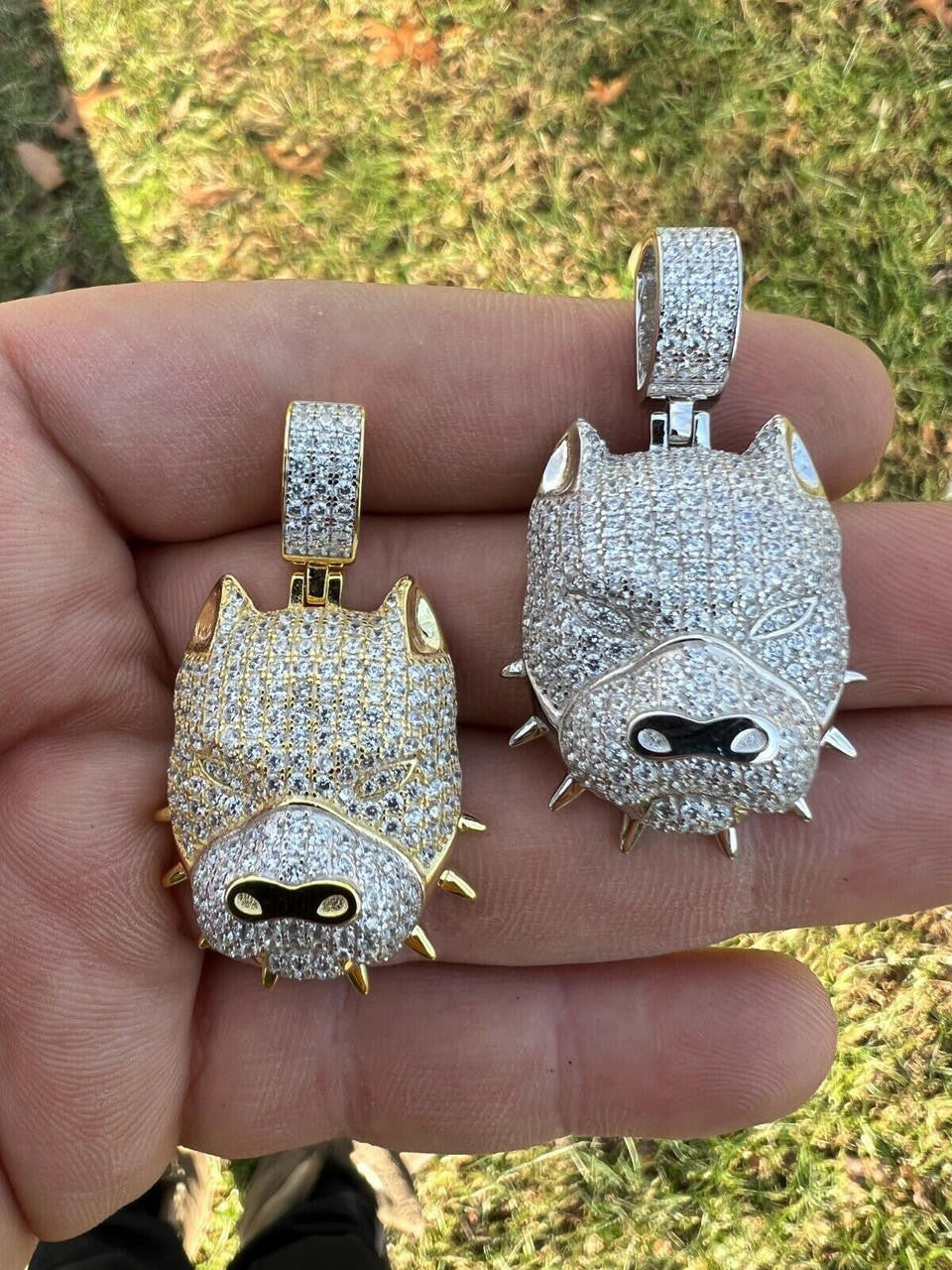 HarlemBling Moissanite 925 Silver / 14k Gold Pitbull Dog Pendant Necklace Pass Diamond Test