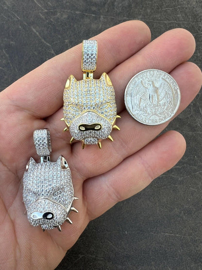 HarlemBling Moissanite 925 Silver / 14k Gold Pitbull Dog Pendant Necklace Pass Diamond Test