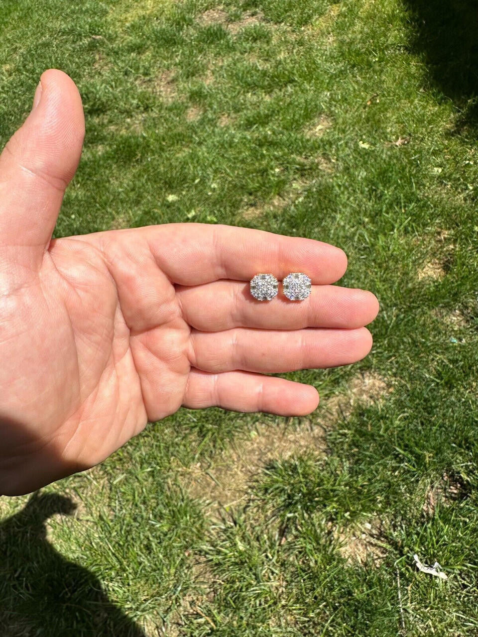 HarlemBling Moissanite 925 Silver 14k Gold Plated Ice Screwback Earrings 10mm Baguette Studs