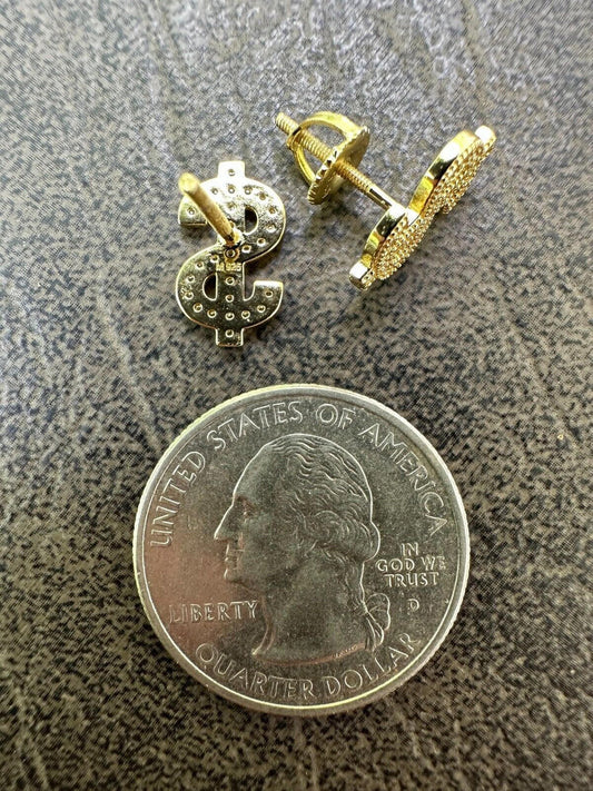 HarlemBling MOISSANITE 925 Silver 14k Gold Plated Men Ladies Dollar Sign $ Money Earrings