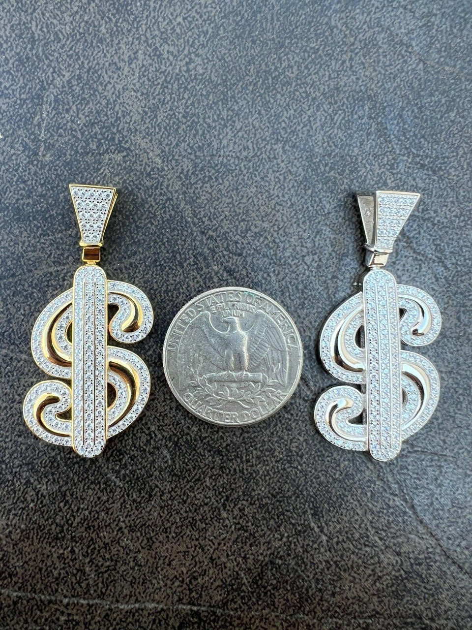 HarlemBling MOISSANITE 925 Silver Bling Iced Dollar dollar Sign Money Hip Hop Pendant Necklace
