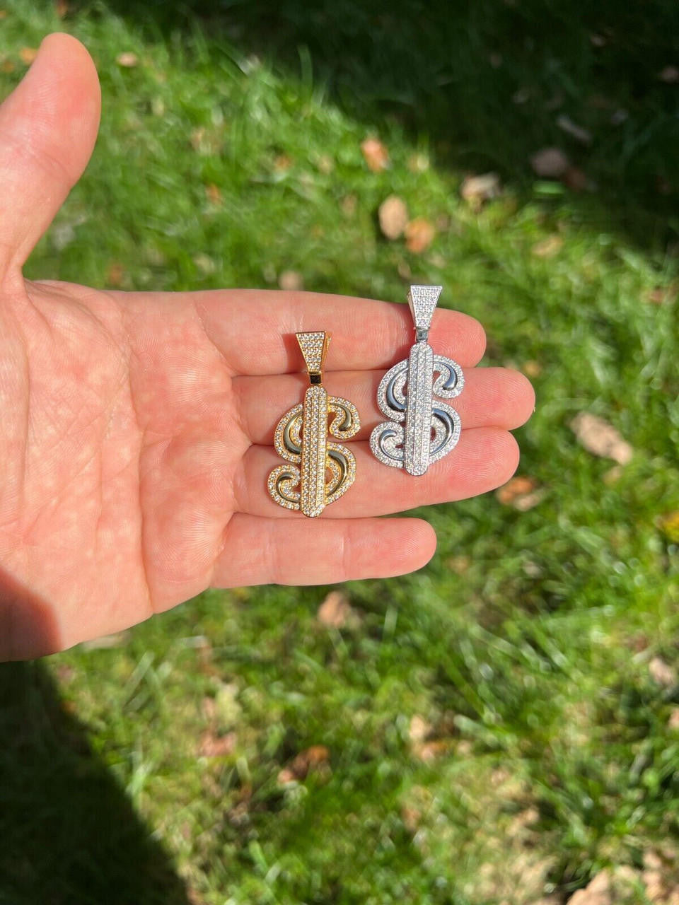 HarlemBling MOISSANITE 925 Silver Bling Iced Dollar dollar Sign Money Hip Hop Pendant Necklace