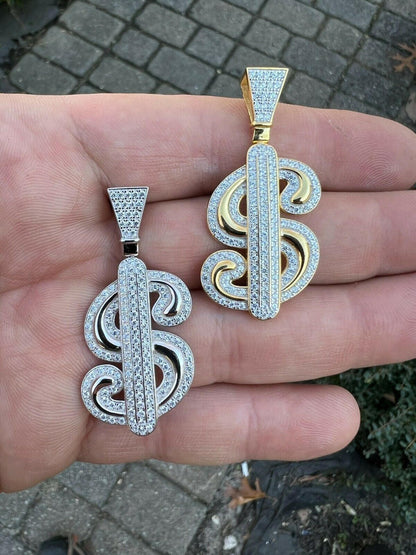 HarlemBling MOISSANITE 925 Silver Bling Iced Dollar dollar Sign Money Hip Hop Pendant Necklace