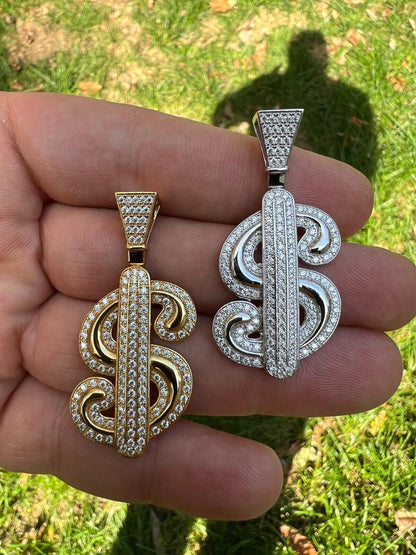 HarlemBling MOISSANITE 925 Silver Bling Iced Dollar dollar Sign Money Hip Hop Pendant Necklace