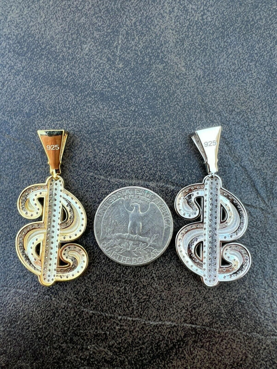 HarlemBling MOISSANITE 925 Silver Bling Iced Dollar dollar Sign Money Hip Hop Pendant Necklace