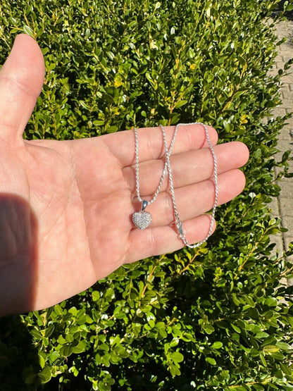 HarlemBling MOISSANITE 925 Silver Iced Small Ladies Heart Shaped Love Pendant Necklace Charm