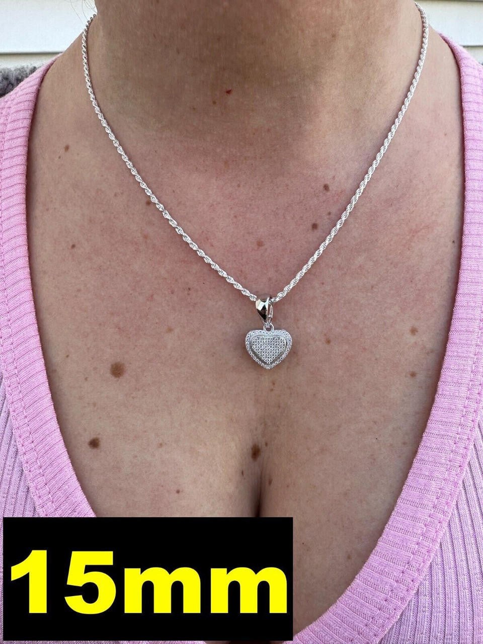 HarlemBling MOISSANITE 925 Silver Iced Small Ladies Heart Shaped Love Pendant Necklace Charm