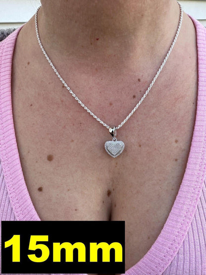 HarlemBling MOISSANITE 925 Silver Iced Small Ladies Heart Shaped Love Pendant Necklace Charm