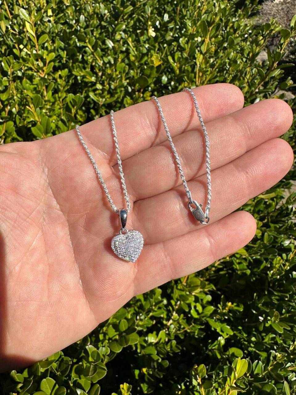 HarlemBling MOISSANITE 925 Silver Iced Small Ladies Heart Shaped Love Pendant Necklace Charm