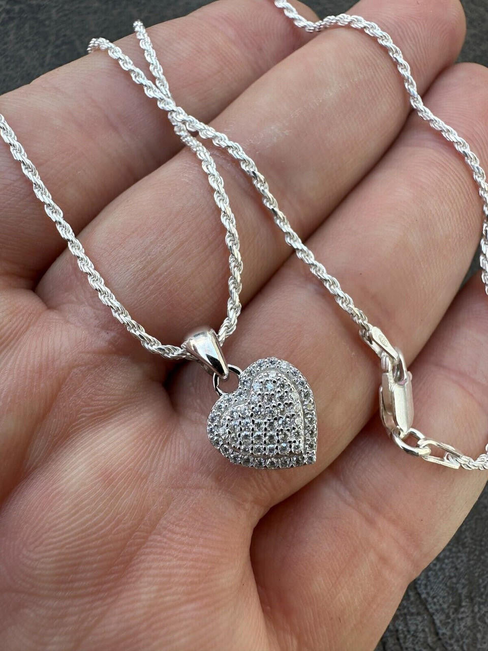 HarlemBling MOISSANITE 925 Silver Iced Small Ladies Heart Shaped Love Pendant Necklace Charm