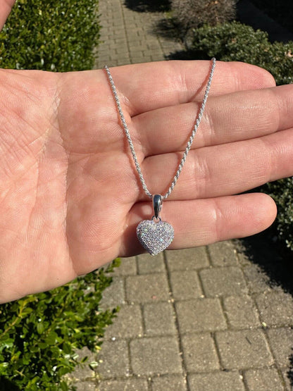 HarlemBling MOISSANITE 925 Silver Iced Small Ladies Heart Shaped Love Pendant Necklace Charm