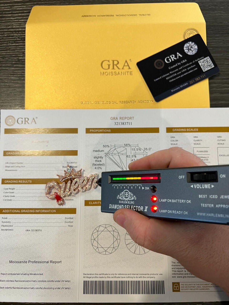 HarlemBling MOISSANITE 925 Silver/Gold/Rose Iced Queen W. Crown & Lipstick Pendant Necklace