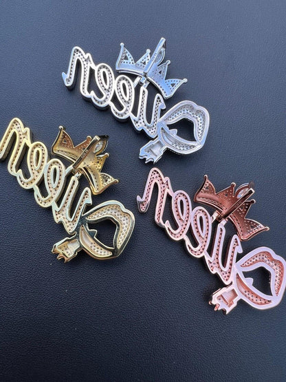 HarlemBling MOISSANITE 925 Silver/Gold/Rose Iced Queen W. Crown & Lipstick Pendant Necklace